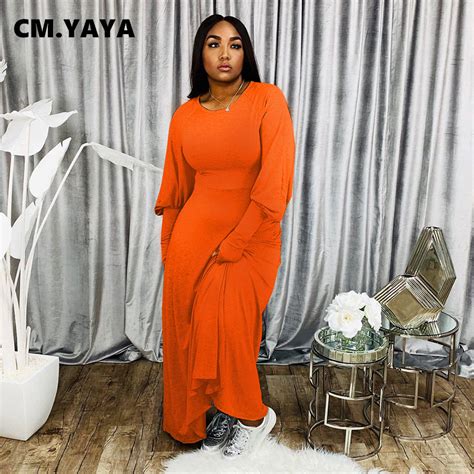 Cmyaya Autumn Solid Women Lantern Long Sleeve O Neck Fit And Flare Solid Vintage Maxi Dress