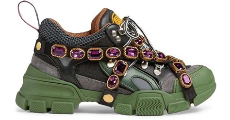 Gucci Flashtrek Sneakers With Removable Crystals In Green Lyst