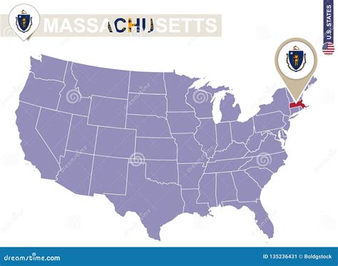Massachusetts State On Usa Map Massachusetts Flag And Map Stock Vector Illustration Of Sign