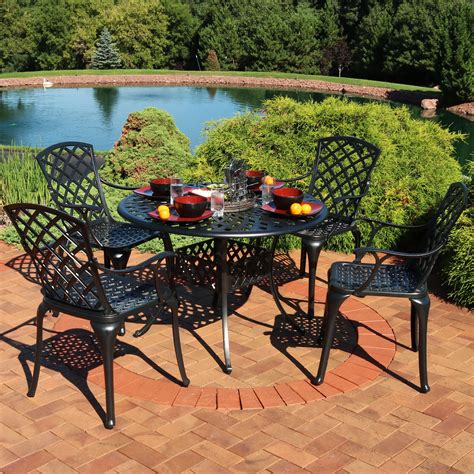 Sunnydaze Outdoor Patio Furniture Dining Set 4 Metal Chairs And Round