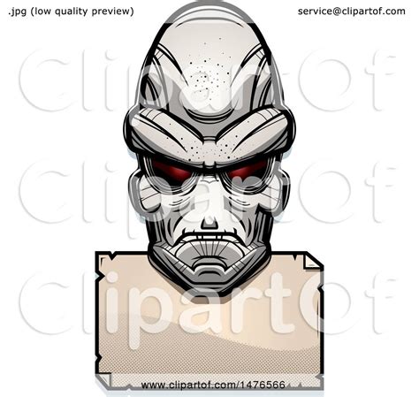 Clipart Of An Alien Head Over A Blank Sign Royalty Free