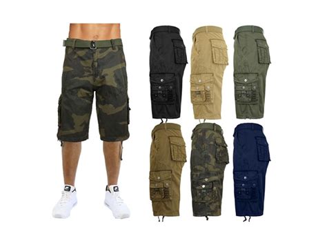 Mens Belted Tactical Cotton Cargo Shorts