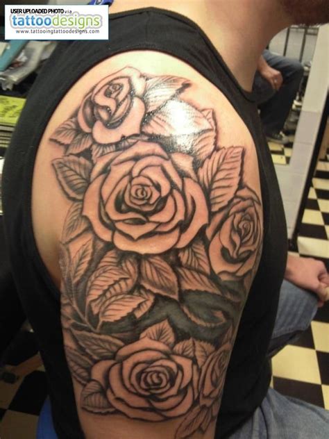 Upper Arm Rose Shoulder Realistic Tattoos For Men Best
