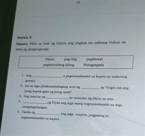 Gawain Panuto Piliin Sa Loob Ng Kahon Ang Angkop Na Salitang Bubuo