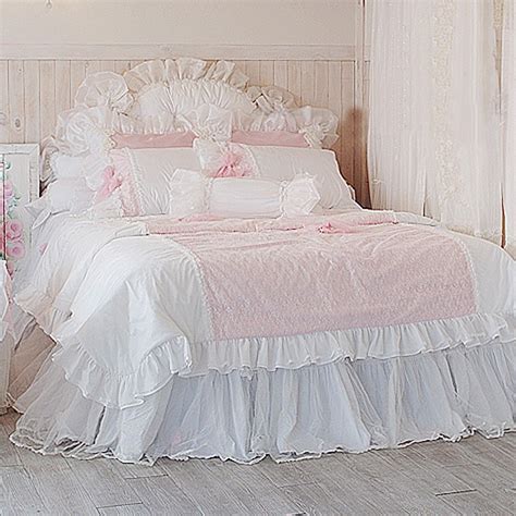 This pillowcase has wide ruffles on the open end. Frances Lace Duvet Cover Set | Pink bedding set, Shabby ...