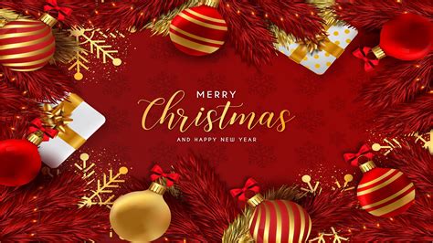 Merry Christmas Ornaments On Red Background Free Wallpapers For Apple