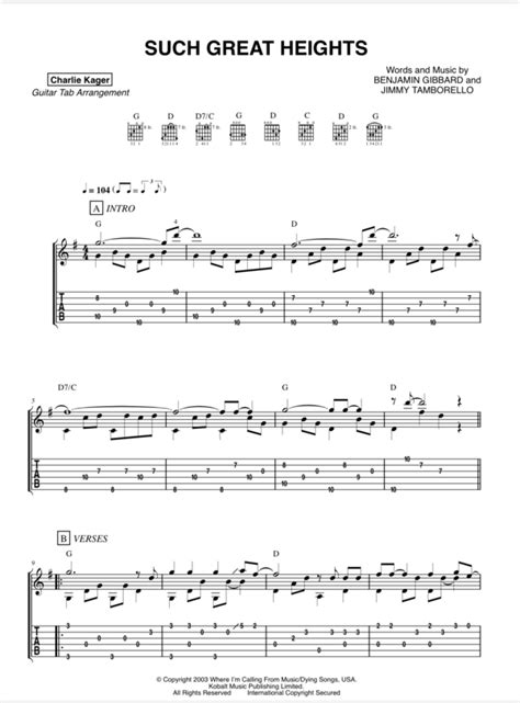 Such Great Heights Guitar Tablature