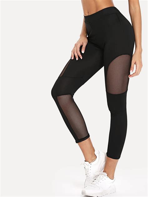 Sheer Mesh Panel Leggings Romwe