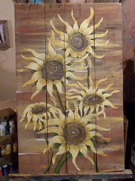 Sunflower Painting On Palletwood Art