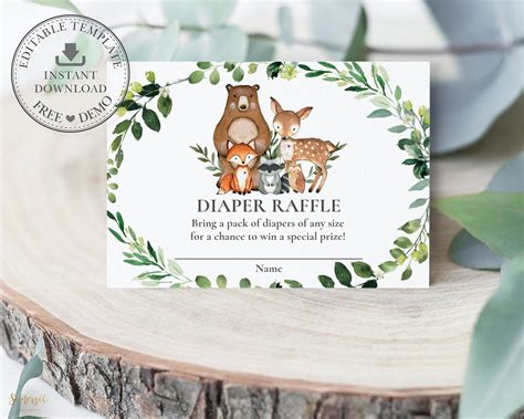 Woodland Animals Greenery Diaper Raffle Ticket INSTANT | Etsy | Diaper raffle, Diaper raffle ...