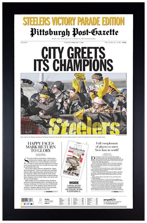 2006 Super Bowl Champions Pittsburgh Steelers Newspaper Print Framed
