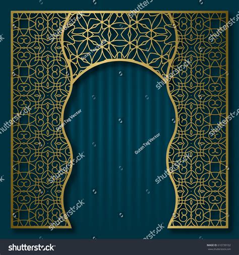 Traditional Background Golden Patterned Arched Frame Stock Vector