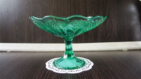 glass green pedestal bowl vintage fruit plate pedestal bowl etsy vintage green glass green