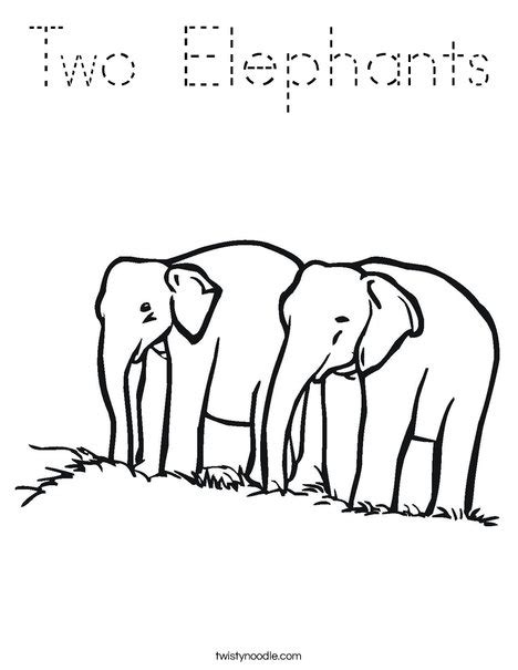 Two Elephants Coloring Page Tracing Twisty Noodle
