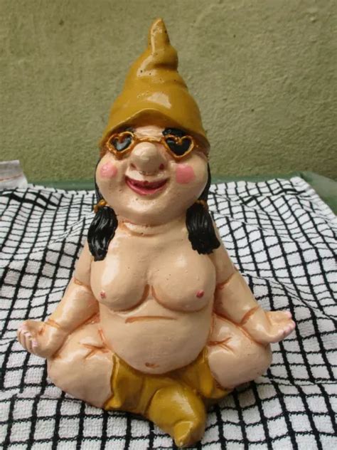 CEMENT HAND PAINTED Rude Nude Yoga Garden Gnome 24 67 PicClick