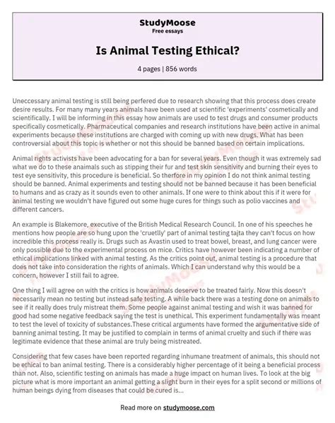 Is Animal Testing Ethical Free Essay Example