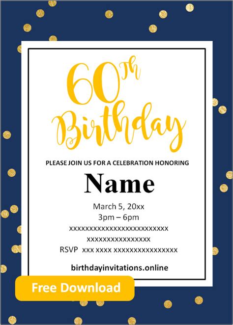 Printable Blank 60th Birthday Invitation Template Minimalist Blank