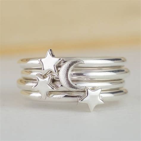 Silver Moon And Gold Star Stacking Ring Set By Alison Moore Designs