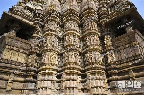 Kandariya Mahadev Temple Sculptures Spires And Shikara Partial View