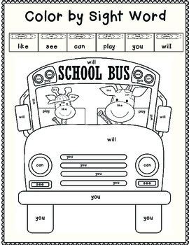 Free color by code fall addition sight words 1st grade math. Back to School Giraffe Color by Sight Word by Cindy Lou's ...