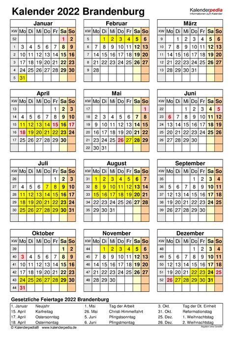 Alle feiertage und schulferien in brandenburg 2021 nach monaten sortiert bewegliche ferientage ferienkalender 2021. Kalender 2022 Brandenburg: Ferien, Feiertage, PDF-Vorlagen