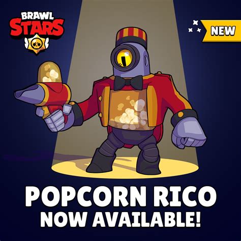 Rico's main attack is a burst of five bullets with a low spread that can bounce off of walls. Brawl Stars on Twitter: "Popcorn Rico is available NOW