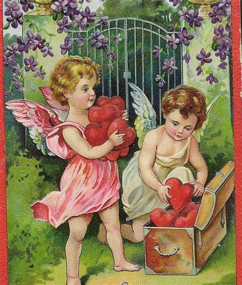 Embossed Vintage Valentine Pair Of Cupids Gather By Theoldbarndoor Valentine Cupid Valentine