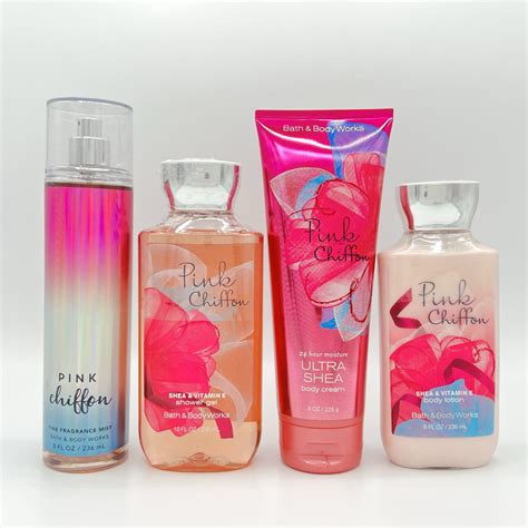 Bath And Body Works Pink Chiffon Fine Fragrance Mist Shower Gel Body Cream And Body Lotion