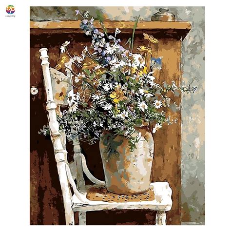 Flower Floral On Chair Frameless Diy Digital Painting By Numbers