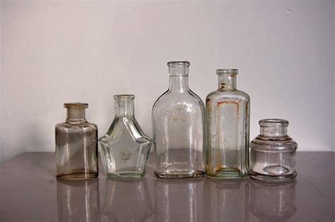 Small Clear Glass Bottles Vintage British Household Bottles