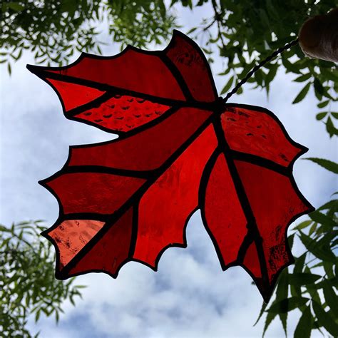 Maple Leaf Stained Glass Autumn Fall Leaves Red Glass Etsy