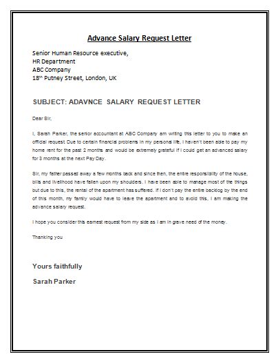 Advance Salary Request Letter Free Payslip Templates