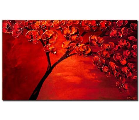 Painting For Sale Textured Painting Of Blooming Red Tree 6710
