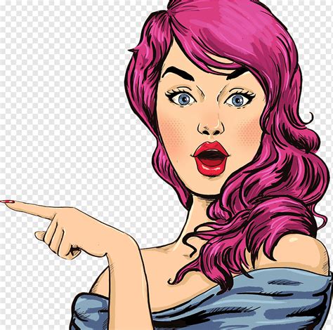 Pink Haired Woman Pointing Left Illustration Pop Art Comics Quadro Pin Ups Purple Violet