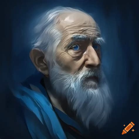 Old Man Blue Eyes Bushy White Beard Digital Painting Lots Of