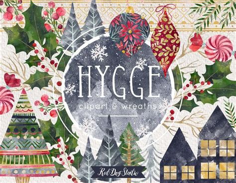 Hygge Clipart Illustrations Watercolor Clip Art Instant Download