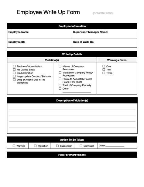 Employee Write Up Forms Templates Download Print