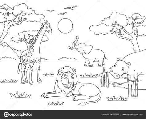 Desenho infantil. Animais da África, mamíferos do continente, zoológico