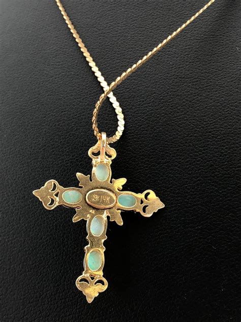 Lot 14k Gold Opal Cross Pendant Necklace