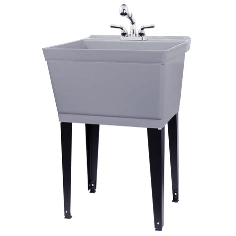 Buy Grey Utility Sink Laundry Tub With Pull Out Chrome Faucet Sprayer Spout Heavy Duty Slop