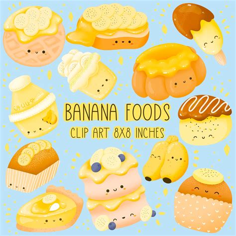 Cute Kawaii Printable Banana Food Clipart Commercial Use Etsy Canada Kawaii Cute Cartoon