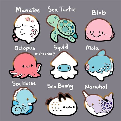 Kawaii Cute Cartoon Sea Animals Foto Lukas