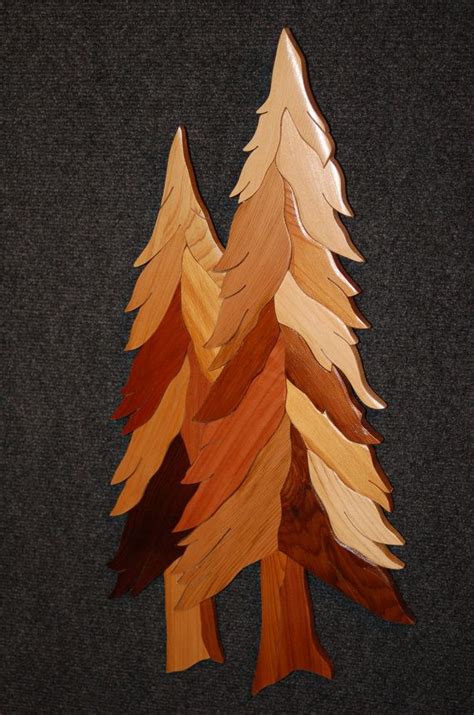 Double Fir Trees Art Carving Intarsia Wood Intarsia Woodworking