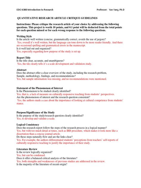 A discussion guide is a set of questions/tasks/topics that you, the researcher, wish to walk a research participant through in order to reach your learning those questions that require some thinking from the participant. Research+Article+Critique+Sample | Validity (Statistics ...