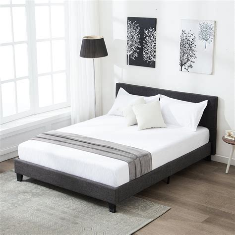 Mecor Upholstered Linen Full Platform Bed Metal Frame With Solid Wood