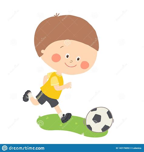 Little Boy Playing Soccer Child Kicking Football Cute