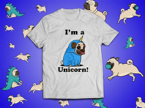 Whimsical Pug Unicorn Pugicorn T Shirt Pug Lovers Tee Funny Unicorn