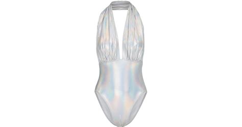 Norma Kamali Holographic Swimsuit In Blue Lyst