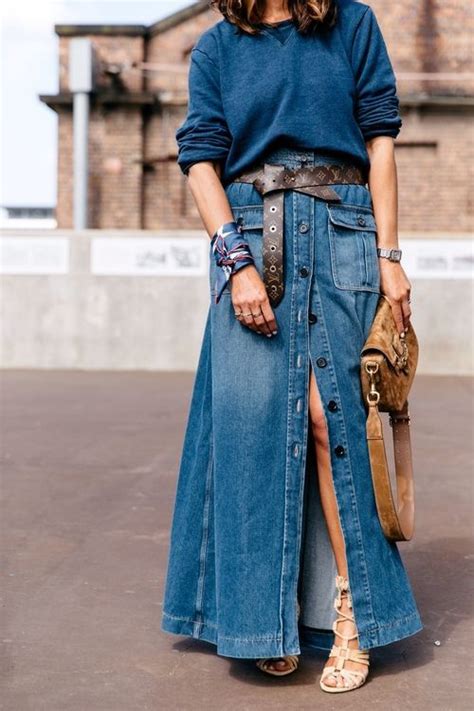 15 Super Trendy Midi And Maxi Denim Skirt Outfits Styleoholic