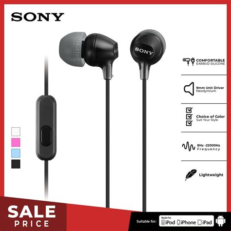 Jual Earphone Sony Mdr Ex15ap Handsfree In Ear With Microphone Black